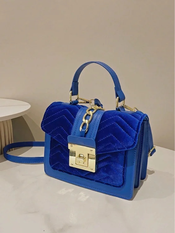 SHEIN royal blue mini velvet handbag