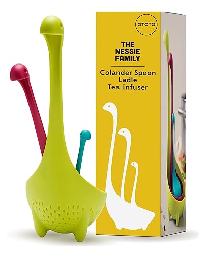 The Nessie Family by OTOTO - Pack of 3 Tea Infuser, Soup Ladle, and Colander - Cute Kitchen Accessories, Cooking Gifts, Funny Kitchen Gadgets, Kitchen Gifts - Blue