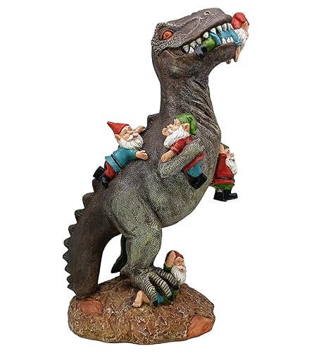 Clerodendrum 18" Garden Gnomes Tall Large Strong Porch Dinosaur Statue,T Rex Garden Party Décor Resin Funny Gnome for Outdoor Indoor Decor, Lawn Ornaments, Patio Porch Yard Art Sculptures Gift