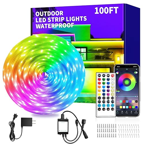 vimeepro 100ft Outdoor LED Strip Lights Waterproof,IP68 Waterproof LED Light Strips with Remote,App Control Music Sync RGB Outdoor LED Rope Lights,LED Lights for Bedroom,Roof,Pool,Deck,Balcony - 100FT