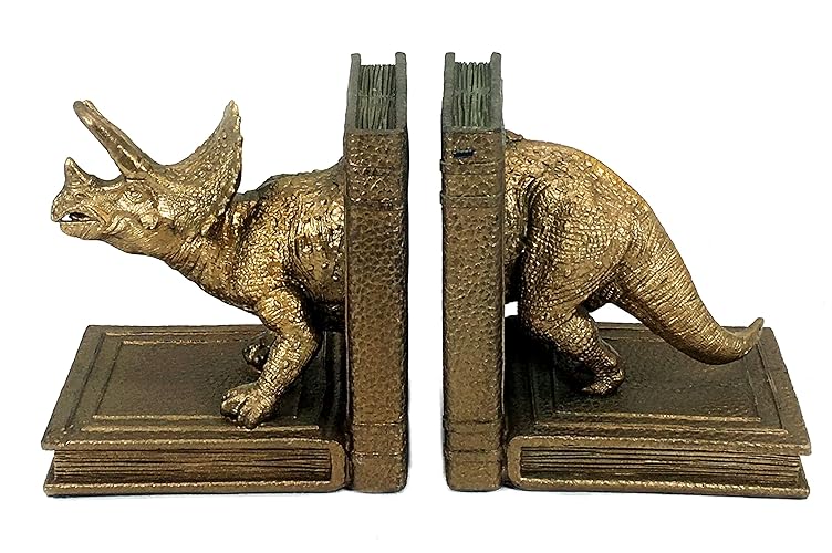 Bellaa 24223 Decorative Bookends Dinosaur Dragon Animal Art Sculptures Figurine Heavy Nonskid Stoppers Bookshelf Holder Shelves Rack Dividers Library Office Home Decor Gold Vintage Statues