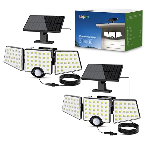 Solar Lights for Outside, WL5000 Motion Activated Security Lights, Separate Solar Panel, 3 Adjustable Head 270° Wide Lighting Angle, IP65 Waterproof Wall Lamp for Porch Yard Garage, 2 Packs - 2