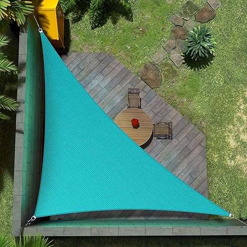 Amgo 10' x 10' x 14' Turquoise Right Triangle Sun Shade Sail Outdoor Canopy Awning UPF50+ AGTAPRT10, 95% UV Blockage, Water & Air Permeable, Commercial Standard Heavy Duty (We Make Custom Size) - 10' x 10' x 14' - Turquoise
