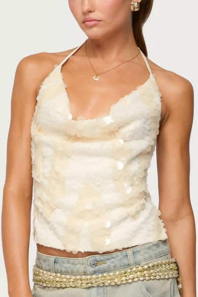 Edikted Reid Backless Sequin Cowl Neck Top