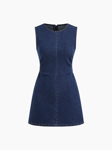 High Stretch Denim Ruched Zipper Mini Dress