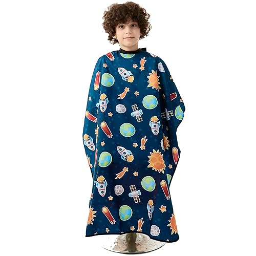 Hair Cutting Cape for Kids - Outer Space Print - Water Resistant Salon Cape - Snap Closure - Child Haircut Cape - Kids Cape - Outer Space