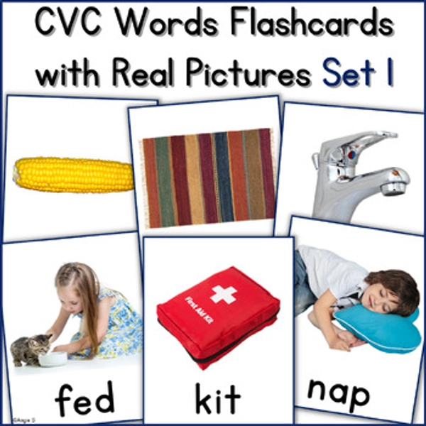 CVC Words Flashcards with Real Life Pictures Autism Special Education Set 1