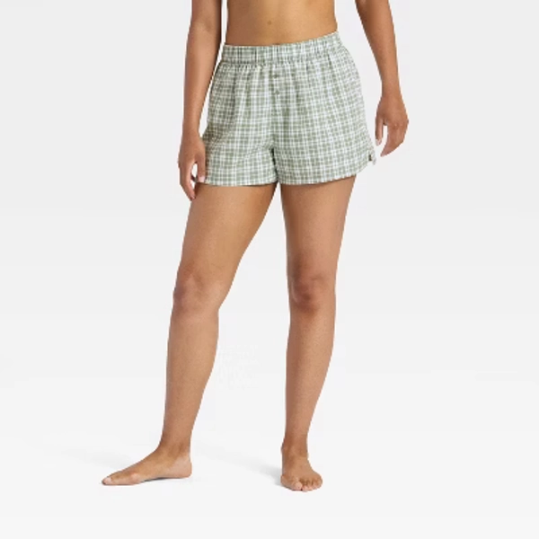 Women's Boxer Pajama Shorts - Wild Fable™ Green Plaid M