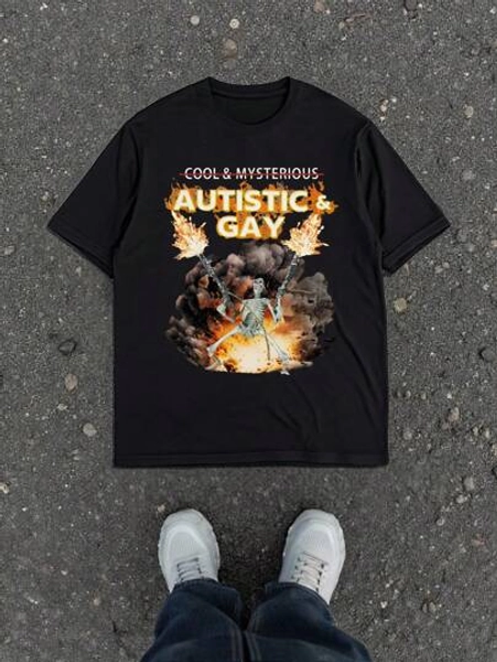 Camiseta regular para hombre con estampado de esqueleto explosivo de autismo y gay, camiseta de trastorno mental, camiseta maldita, camiseta de trastorno mental, camiseta con meme de autismo de esqueleto, estilo casual minimalista con lema gráfico en inglés de manga corta
