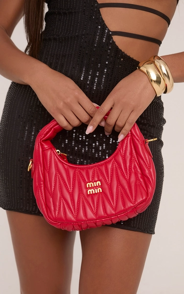 Sierra Quilted Logo Detail Shaped Grab Bag In Red Faux Leather