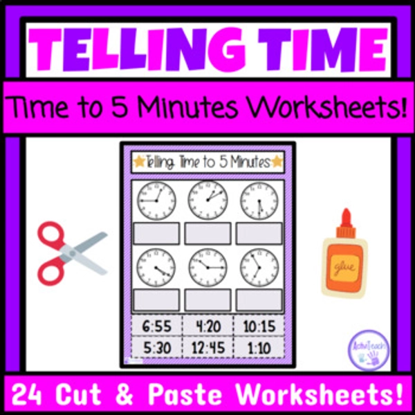 Telling Time to 5 Minutes Cut and Paste Worksheets Special Education Math Center