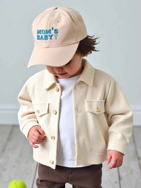 SHEIN Baby Boy Button Flap Collar Long Sleeve Shirt Jacket, Suitable For School, Casual, Holiday, Sports, Home Wear, Autumn Season, 6M-3T, Apparel, Jacket, Top Spring Jacket Fall Winter Corduroy Jacket