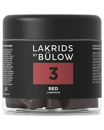 LAKRIDS BY BÜLOW - 3 - Red Licorice - 5.29 OZ - Vegan Gourmet Licorice from Scandinavia - Gluten Free & Gelatine Free - Swedish Candy Alternative - 3 - RED - 5.29 Ounce (Pack of 1)