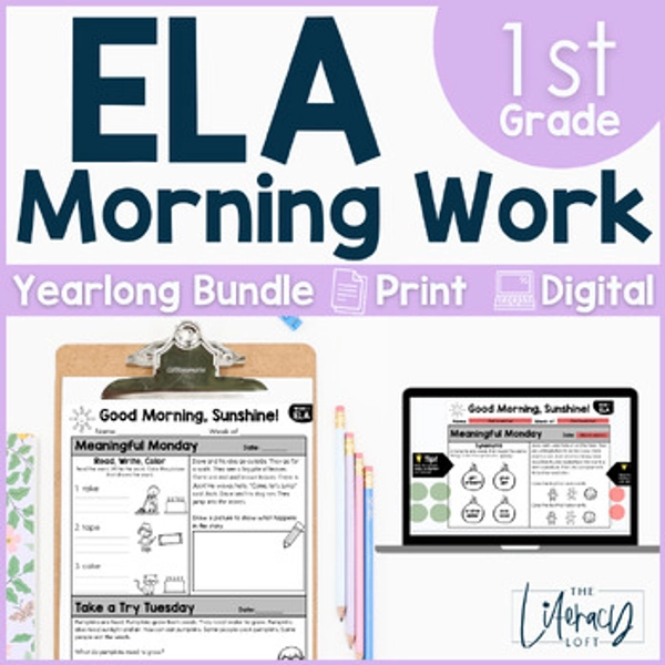 1st Grade ELA Back to School Morning Work Literacy Phonics Vocabulary Grammar