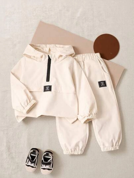 SHEIN Playful Pals 2pcs/Set Baby Boys Hoodie Long Sleeve Top + Pants Outfit, Autumn