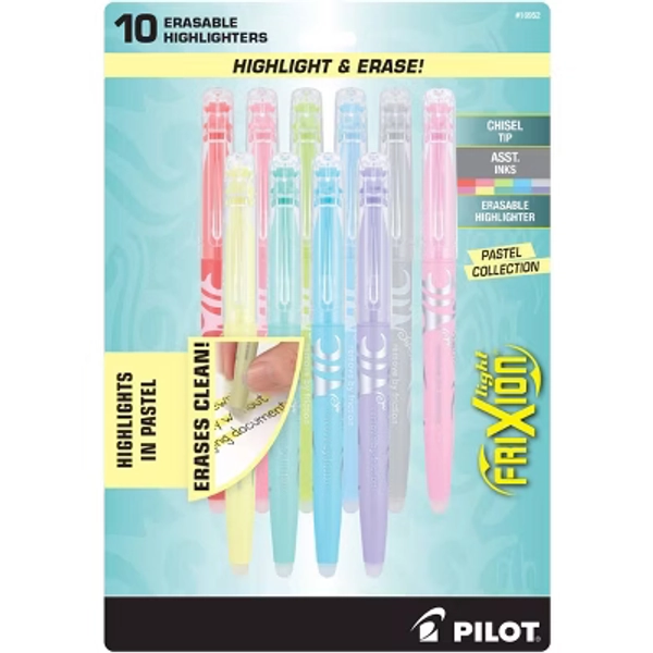 Pilot 10pk FriXion Light Pastel Erasable Highlighters Chisel Tip Assorted Inks