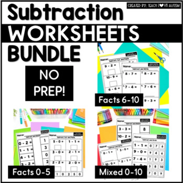 Subtraction Fact Worksheets |  NO PREP Subtraction Fluency Activities