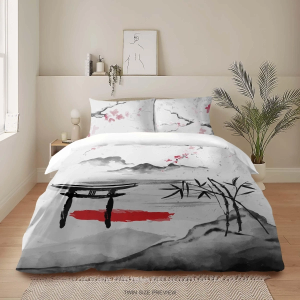 Japanese Cherry Blossom Bedding – Sakura Duvet Cover or Comforter – Asian Nature Design Bed Sheet Set by CoolBedding, B236