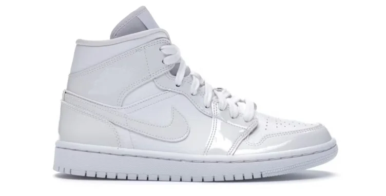 Jordan 1 Mid Triple White Patent Swoosh (Women's)