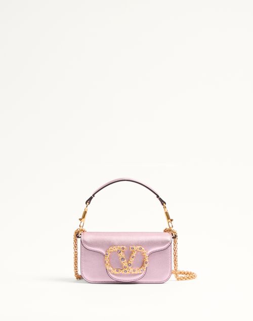 VALENTINO GARAVANI LOCÒ SMALL SHOULDER BAG IN LAMINATED CALFSKIN WITH JEWEL LOGO