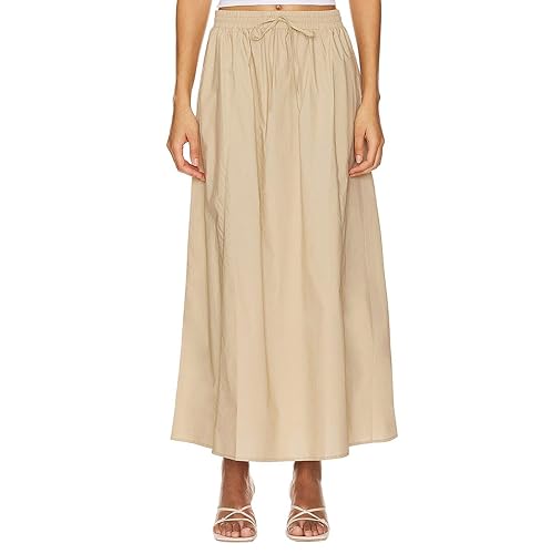 Women's Ankle Length Skirt Casual Long Skirt High Waisted Maxi Skirt Long Split Skirt with Pocket - Champagne - Large