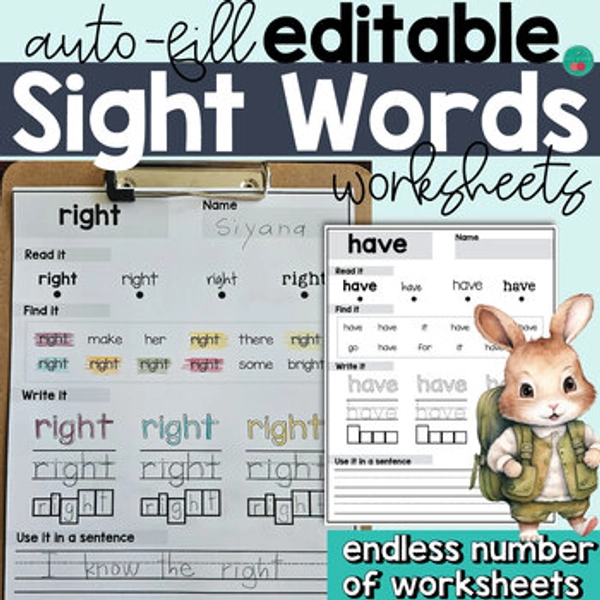 Editable Sight Word Worksheets | High Frequency Words Worksheets | Any List