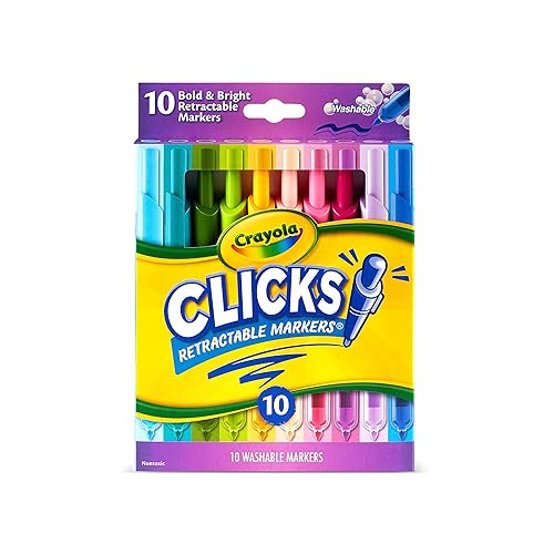 Crayola Clicks Retractable Markers (10ct), No Dry Washable Markers for Kids, Bold Colors, Click Markers for School, Easter Basket Stuffers & Gifts for Kids - Bright & Bold