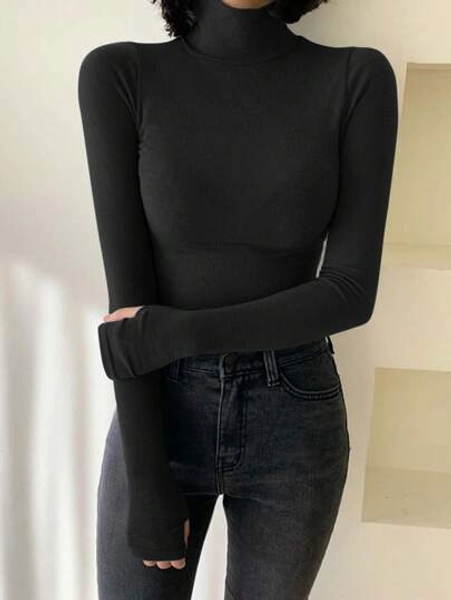 DAZY Camiseta De Cuello Alto Ajustada Para Mujer