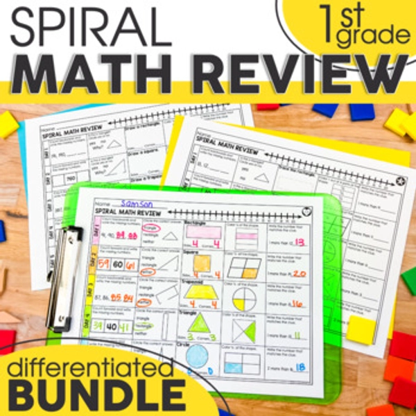 Spiral Math Review Bundle - Daily Math Review Packet - Morning Work 1st Grade