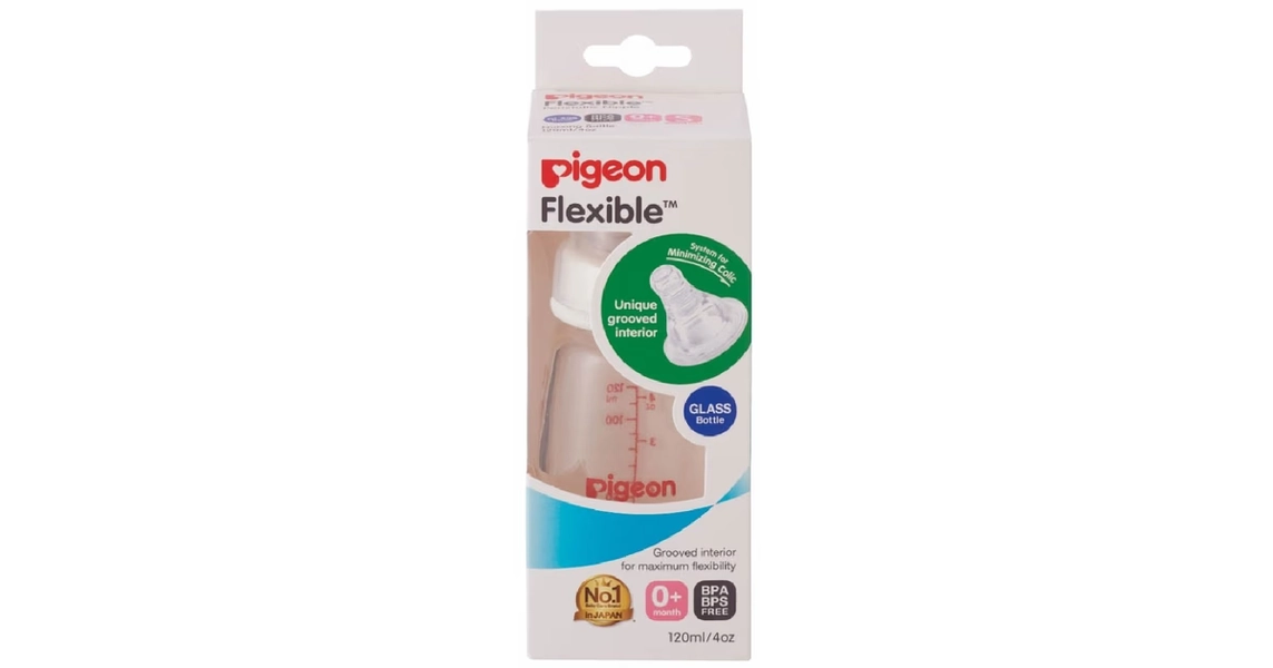 Pigeon Slim Neck Glass Bottle with Flexible Peristaltic Teat - 120ml | Baby Bunting AU