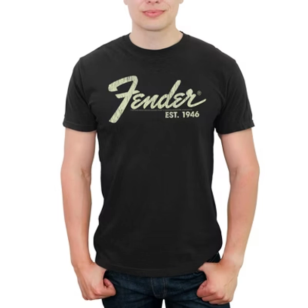 Men's Fender Distressed Logo  T-Shirt - Black - X Large