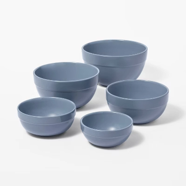 5pc Earthenware Ceramic Mixing Bowl Set Blue - Figmint™: Microwave & Dishwasher Safe, 5 Sizes, Kitchen Essentials