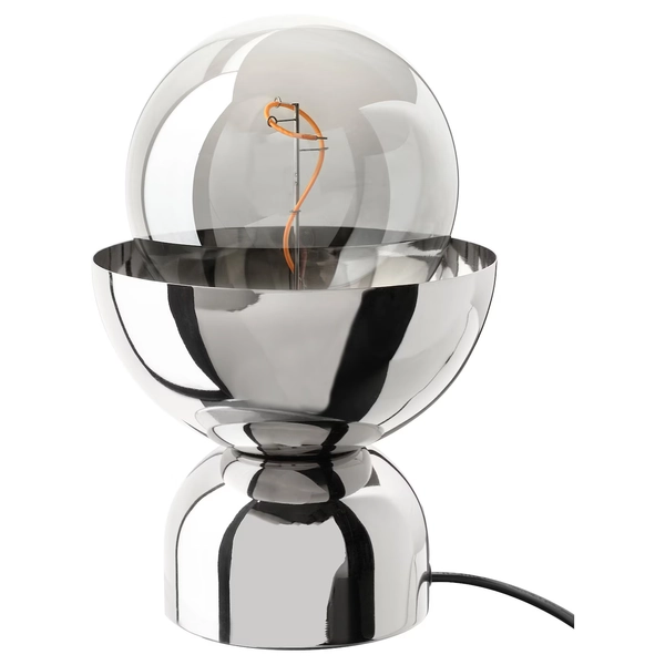 ACKJA / MOLNART table lamp with LED bulb, chrome effect/globe gray clear glass - IKEA CA