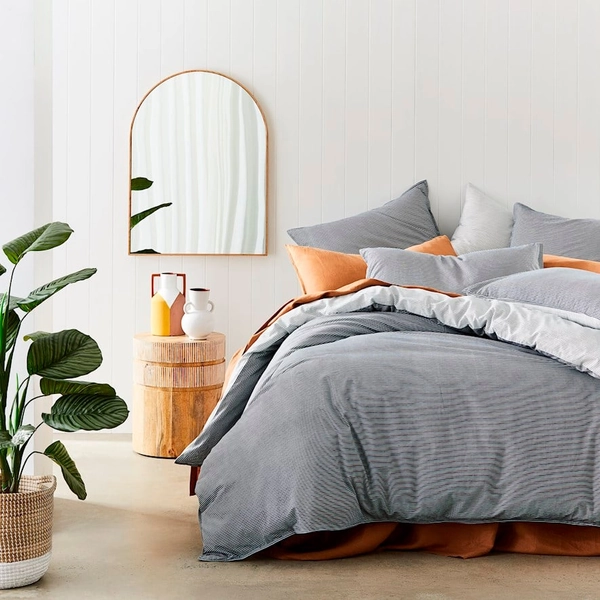 Stonewashed Printed Cotton Navy Stripe Quilt Cover Separates | Adairs