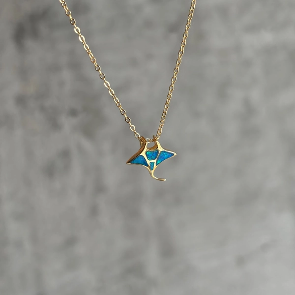 Manta Ray Necklace, Surfer Girl Necklace, Waterproof Beach Jewels, 18K Gold Plated, 40+5cm Adjustable, Little Mermaid, Boho, TahliaNJewels