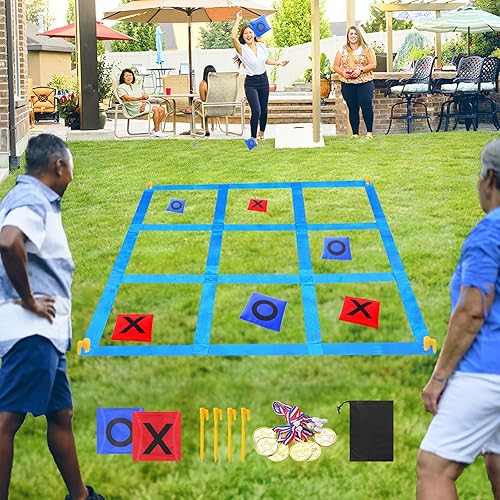 CWLAKON Outdoor Giant Tic Tac Toe Bean Bag Toss Games for Kids Adults Family, Large Outside Lawn Yard Backyard Carnival Field Day Game, Beach Picnic Camping Birthday Party Family Reunion Games - Classic