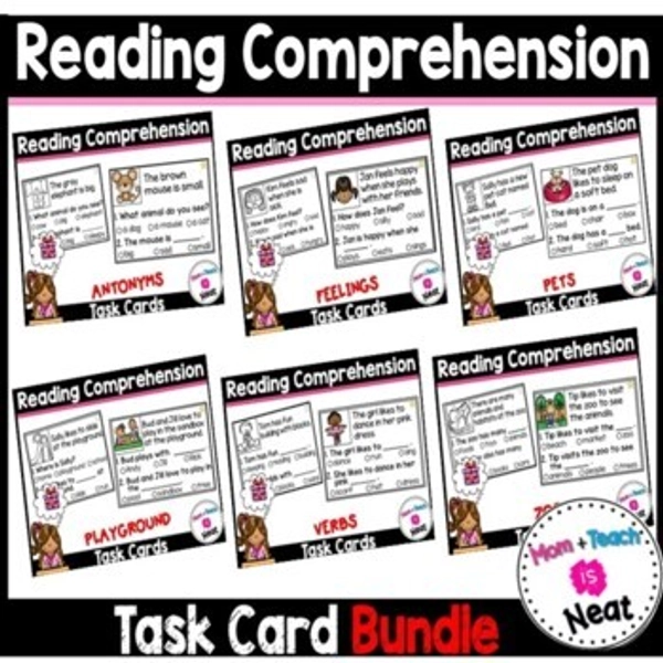 Kindergarten Reading Comprehension Task Cards Literacy Centers (BUNDLE)