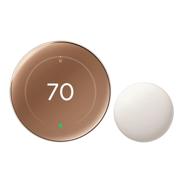 Google Nest Learning Thermostat (4th gen) with Nest Temperature Sensor (2nd gen) - Polished Gold