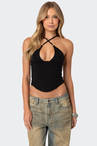 Lou Crossover Beaded Corset | BLACK / S