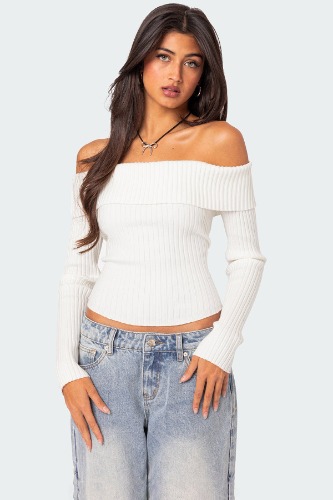 Lauren Knit Fold Over Top | WHITE / S