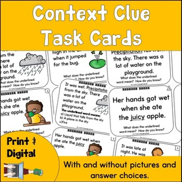 Context Clue Task Cards Print and Digital - Word Meaning Practice