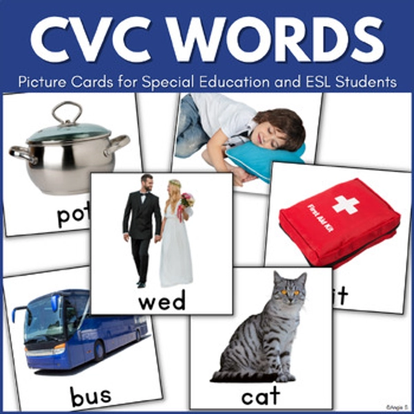 CVC Words Flashcards with Pictures Rhyming Speech Therapy ESL Autism