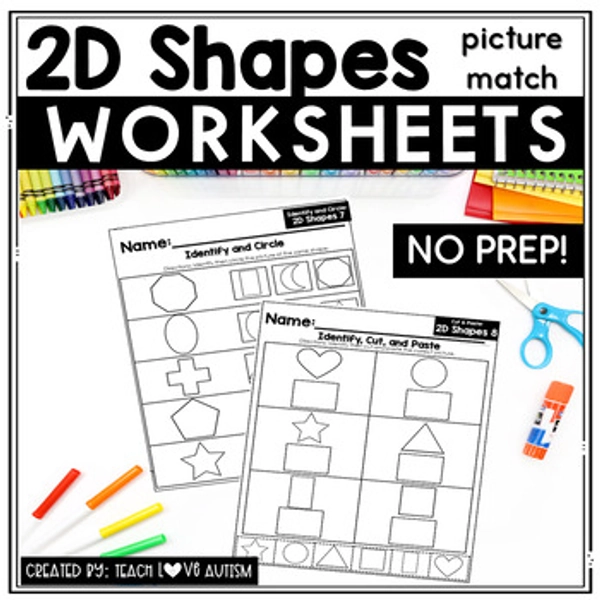 2D Shapes Picture Match | Geometry Math Worksheets | No Prep Math Worksheets
