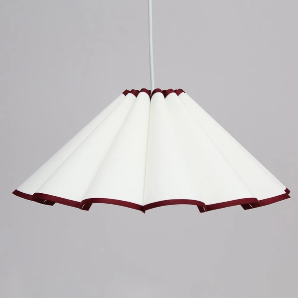 Handmade White & Burgundy Pendant Lamp: Acrylic Shade, Fabric Cord