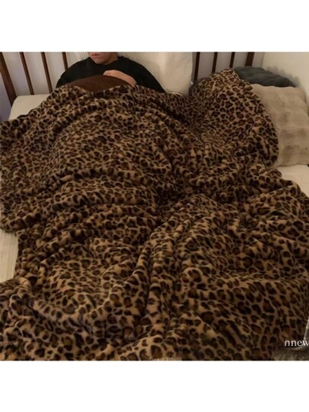 1 pieza Manta de felpa con estampado de leopardo, manta de forro polar de doble capa cómoda adecuada para el hogar, la sala de estar, el dormitorio, todas las temporadas, un gran regalo