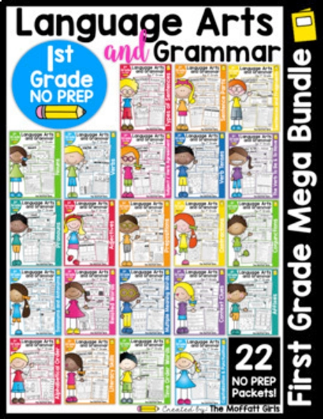 1st Grade Language Arts + Grammar, Plural Nouns, Verbs, Context Clues, Pronouns