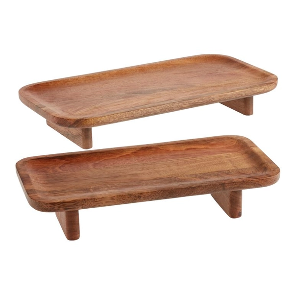Large Mango Wood Footed Serving Tray