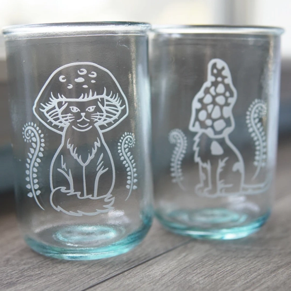 Recycled Glass Cup Cat Mushrooms Cottagecore Eco Glass Tumbler for Drinking or Candles - Etsy