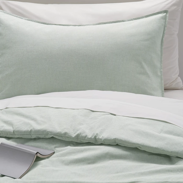 BERGPALM Comforter set - green/stripe Full/Queen
