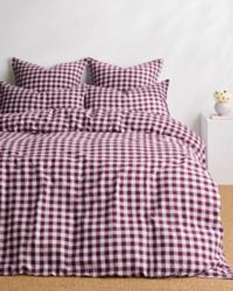 Darby Gingham Linen/Cotton Quilt Cover Set - Berry